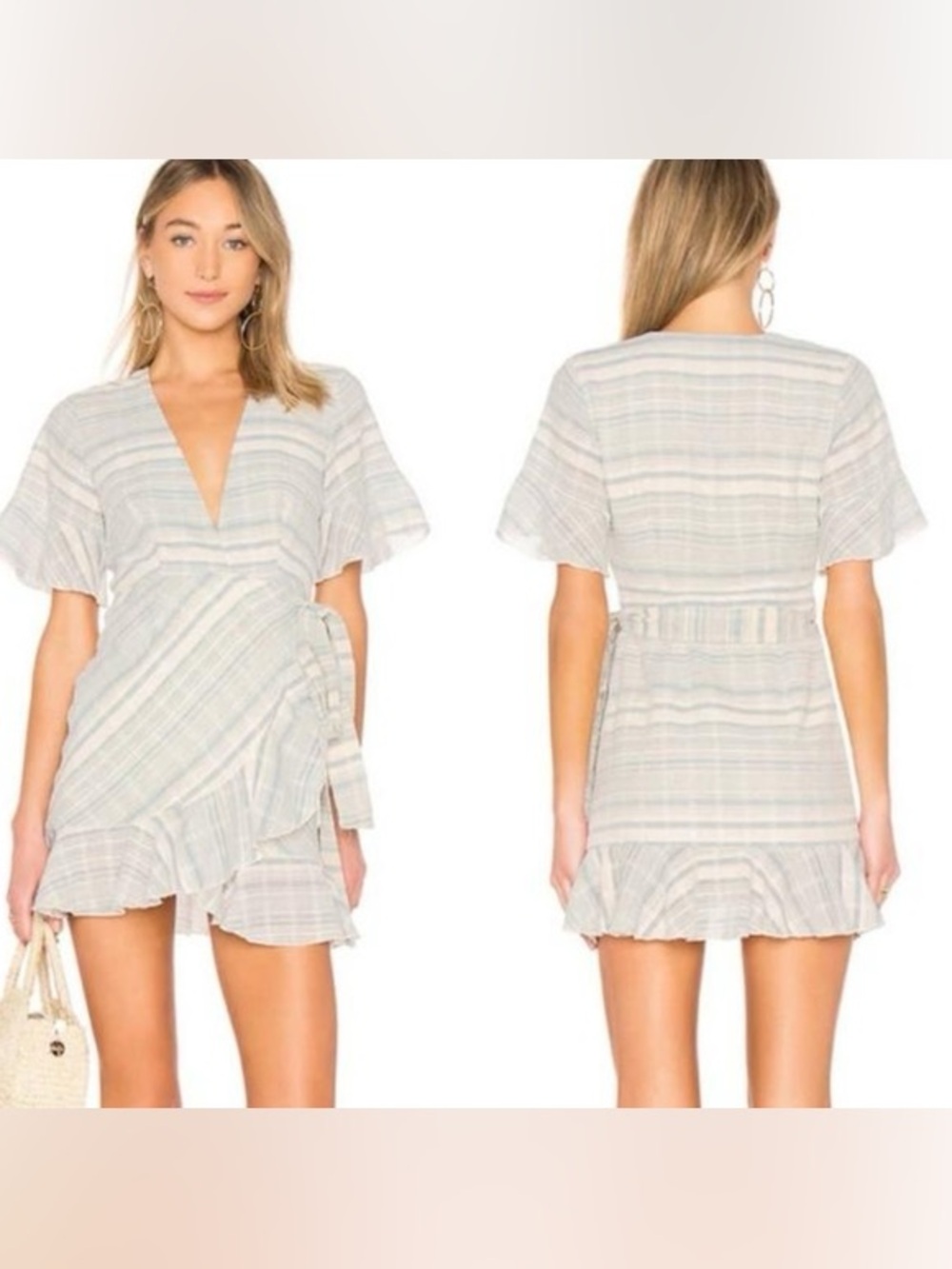 Majorelle Portia Stripe Wrap Ruffle Mini Dress - blue Pastel